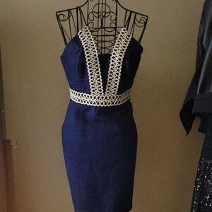Lilly Pulitzer Navy Dress Gold Embroidered Accent Strappy Sz 2 New $189 Sell $34